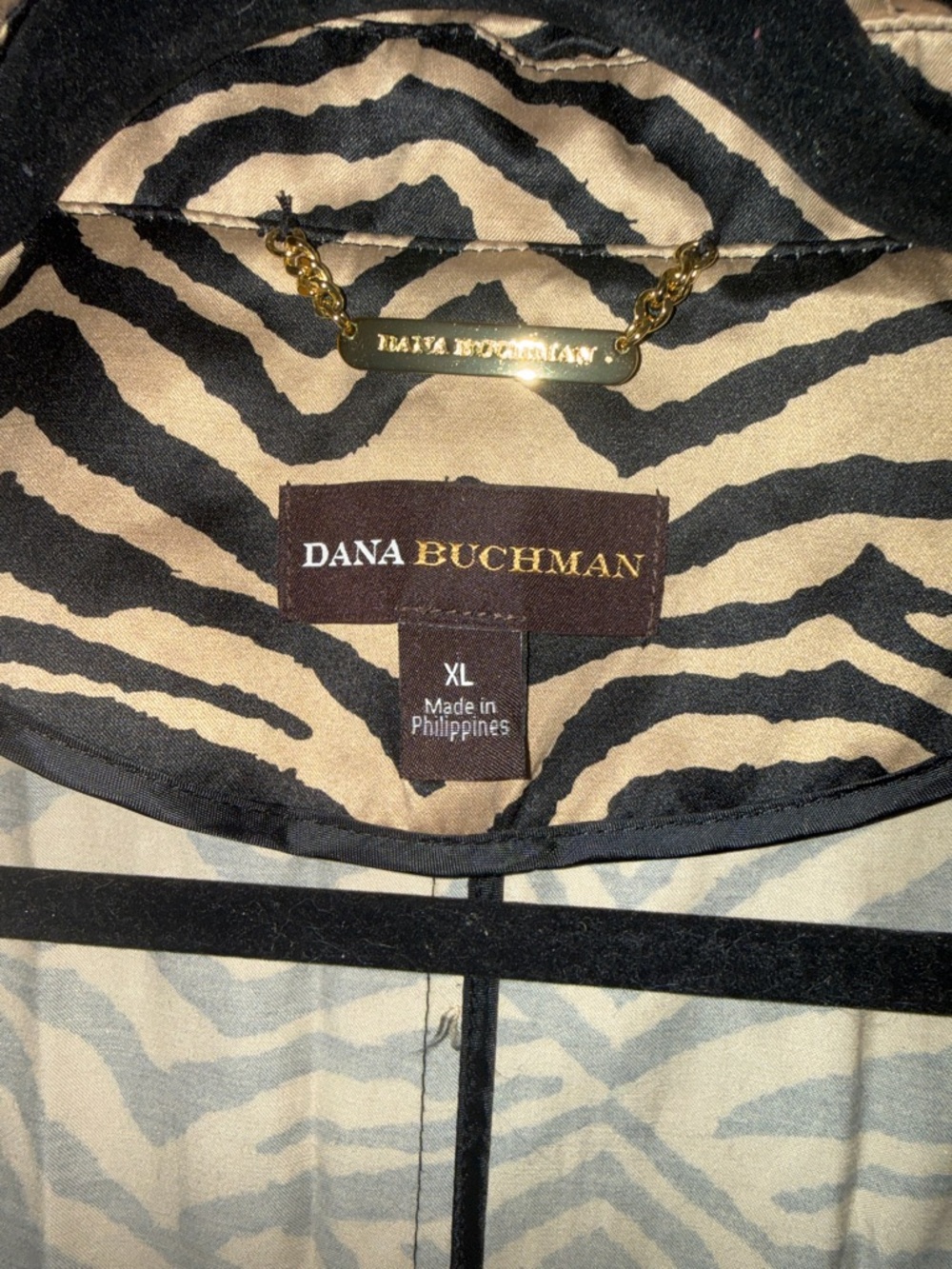 Dana Buchman Zebra-Print Trench Coat in Black & Cream - Picture 2 of 8